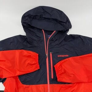 Patagonia Houdini Jacket Mens M Red Black Hooded Lightweight Nylon